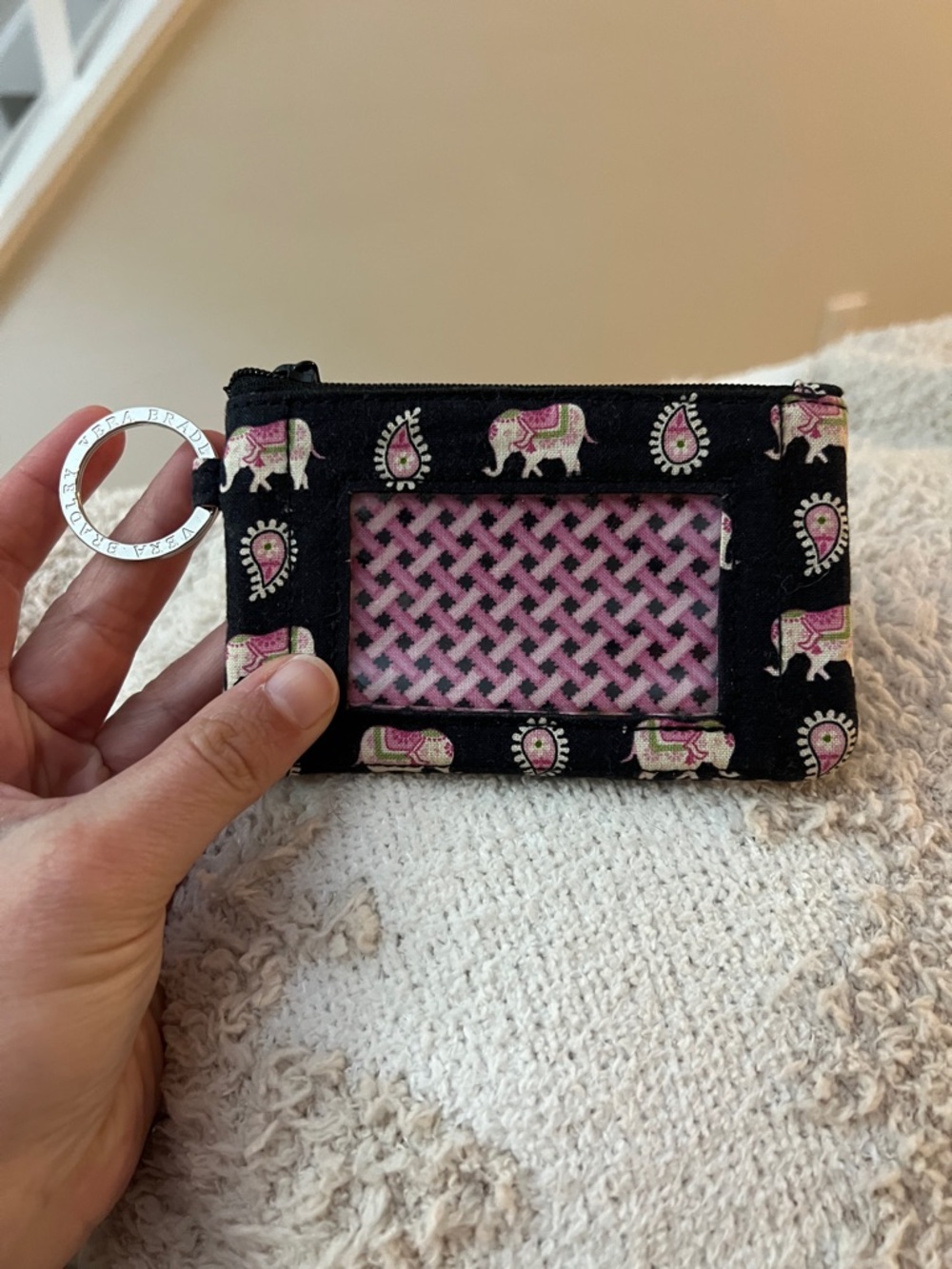 Vintage Vera Bradley Pink & Black Elephant Print ID case